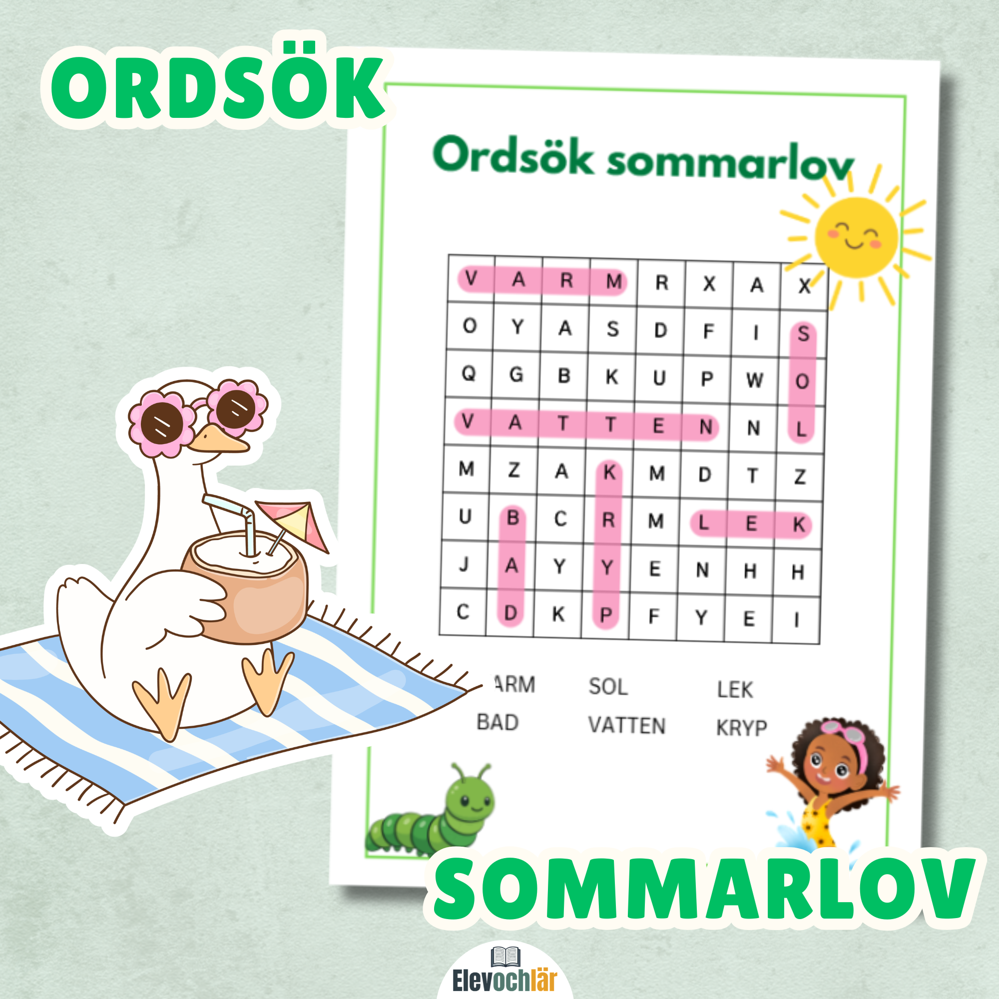 Ordsök Sommarlov 6 ord + facit
