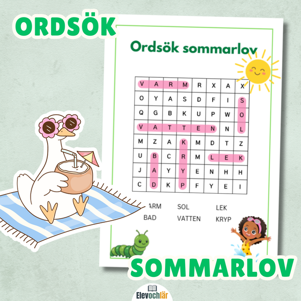 Ordsök Sommarlov 6 ord + facit