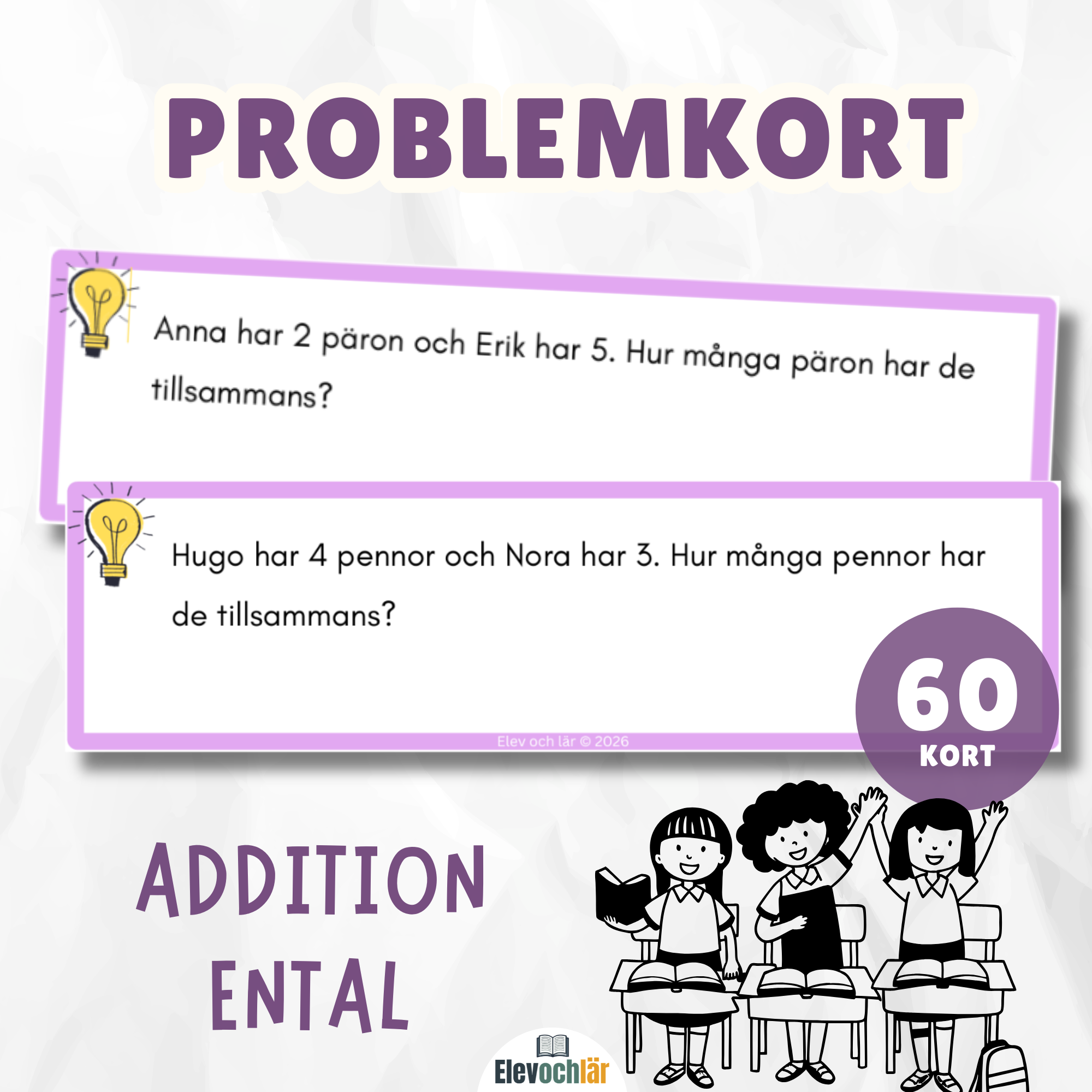 Mattekort problemlösning addition ental (60st)