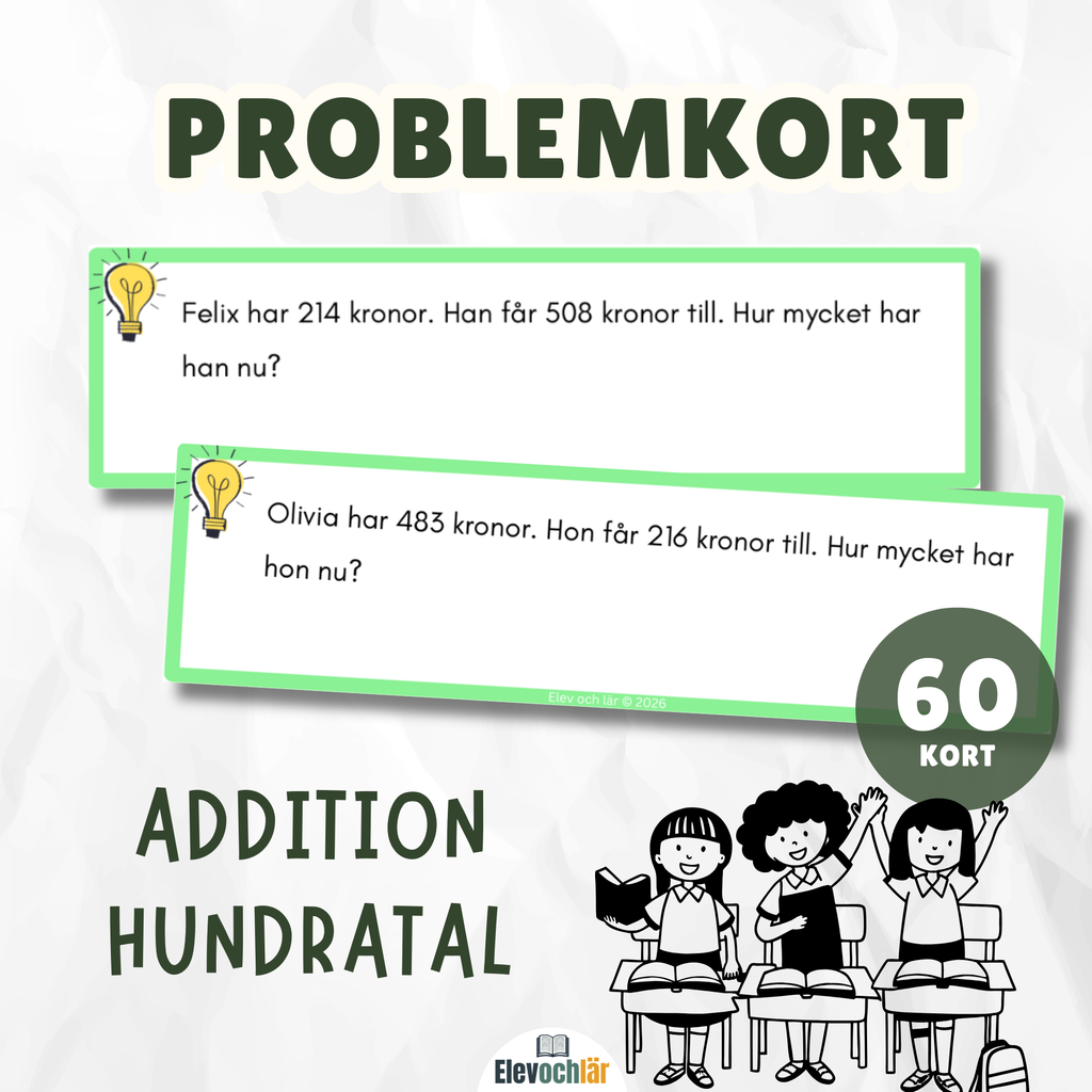 Mattekort problemlösning addition hundratal (60st)