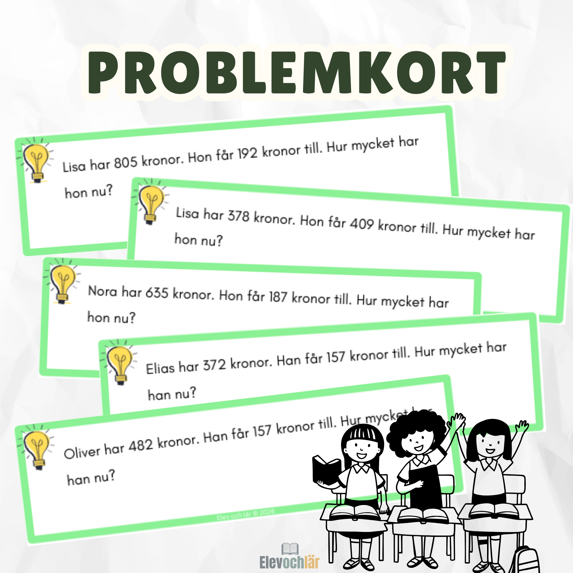 Mattekort problemlösning addition hundratal (60st)