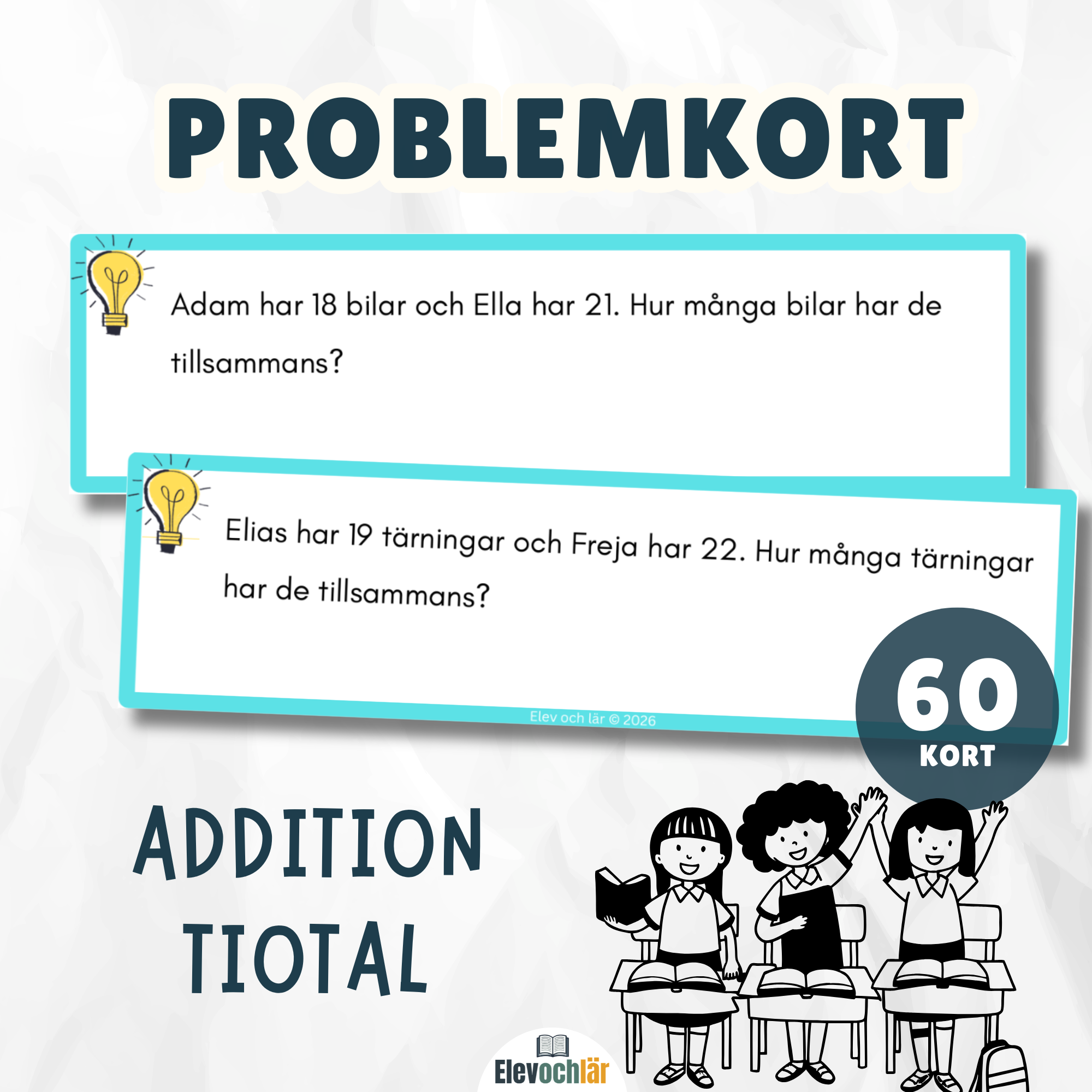 Mattekort problemlösning addition tiotal (60st)