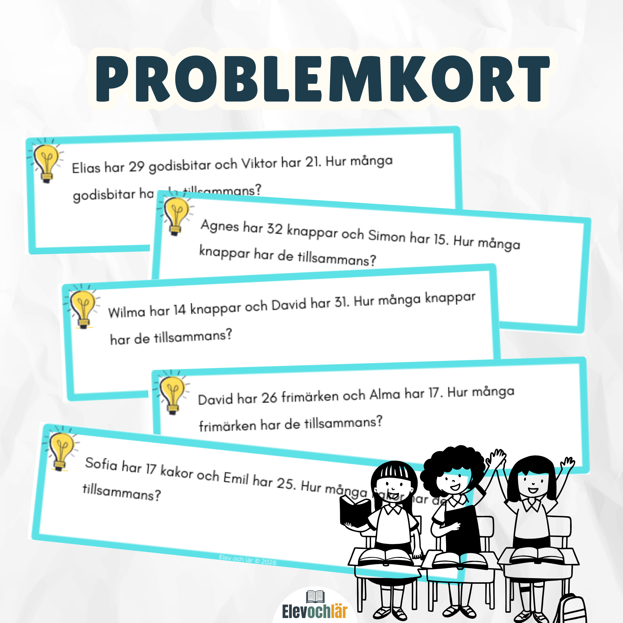 Mattekort problemlösning addition tiotal (60st)
