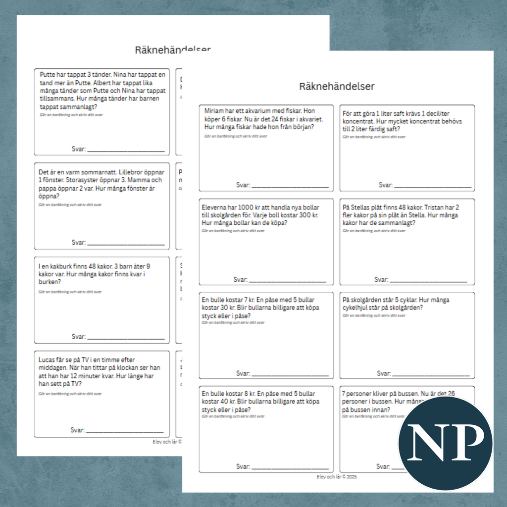 Räknehändelser 5 sidor - inför Nationella Proven