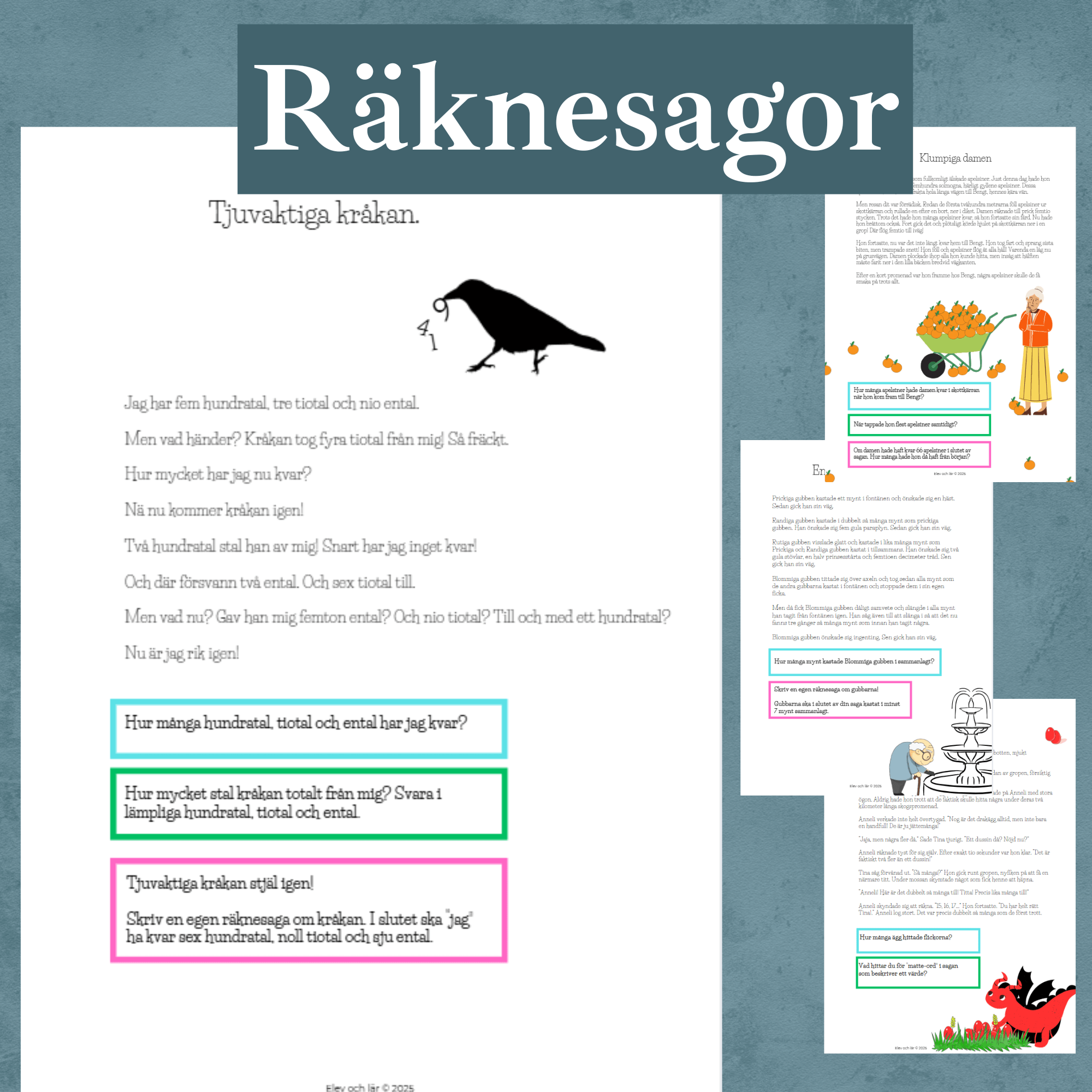 Räknesagor 4 stycken kluringar! + facit och räkna vidare. Läsförståelse + begreppsförståelse (dubbelt, handfull, lika många, de fyra räknesätten...)