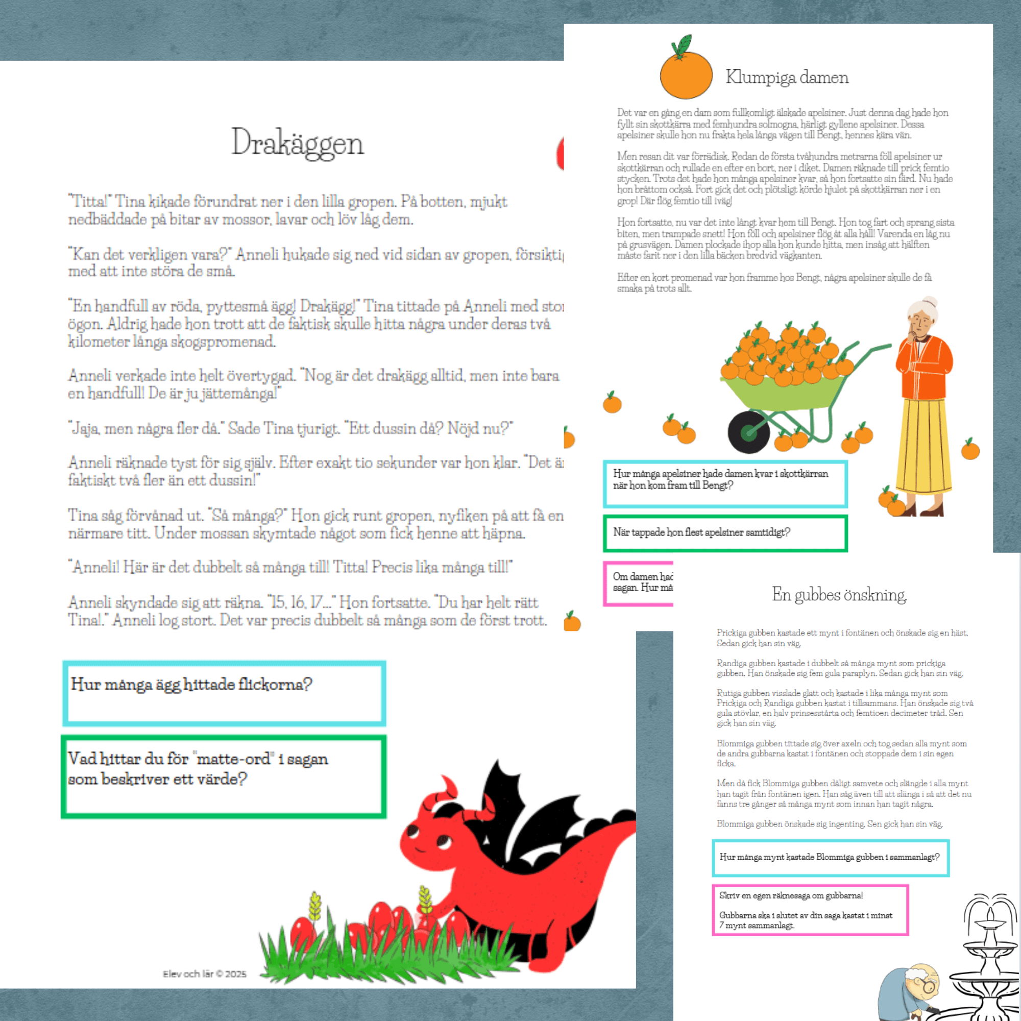 Räknesagor 4 stycken kluringar! + facit och räkna vidare. Läsförståelse + begreppsförståelse (dubbelt, handfull, lika många, de fyra räknesätten...)