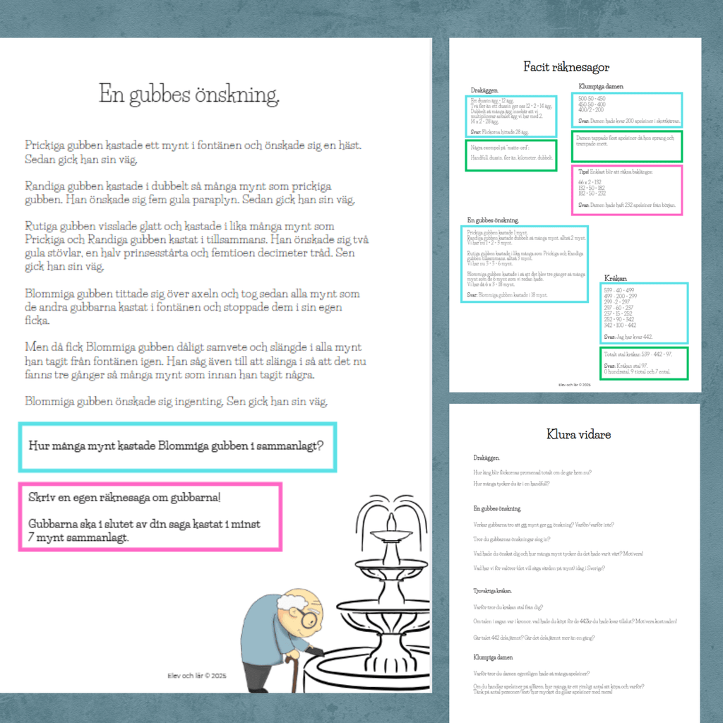 Räknesagor 4 stycken kluringar! + facit och räkna vidare. Läsförståelse + begreppsförståelse (dubbelt, handfull, lika många, de fyra räknesätten...)