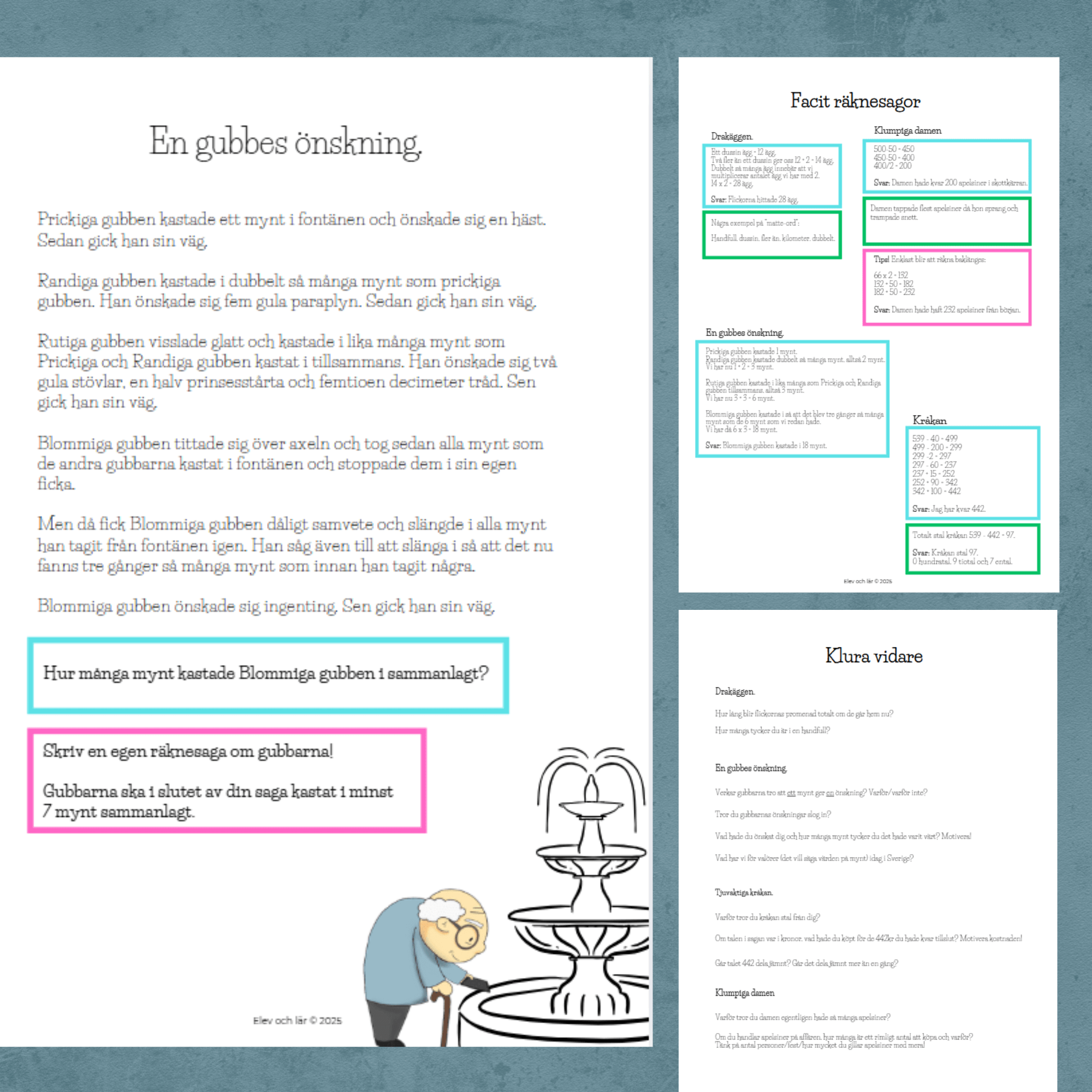 Räknesagor 4 stycken kluringar! + facit och räkna vidare. Läsförståelse + begreppsförståelse (dubbelt, handfull, lika många, de fyra räknesätten...)