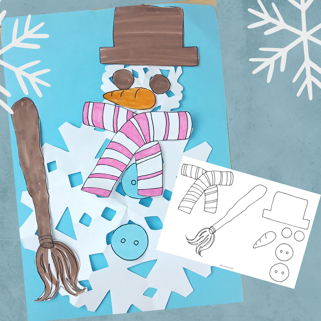 Snöflinge-snögubbe! Vinterpyssla en snögubbe av snöflingor i papper + tillbehör och PP-presentation steg för steg.