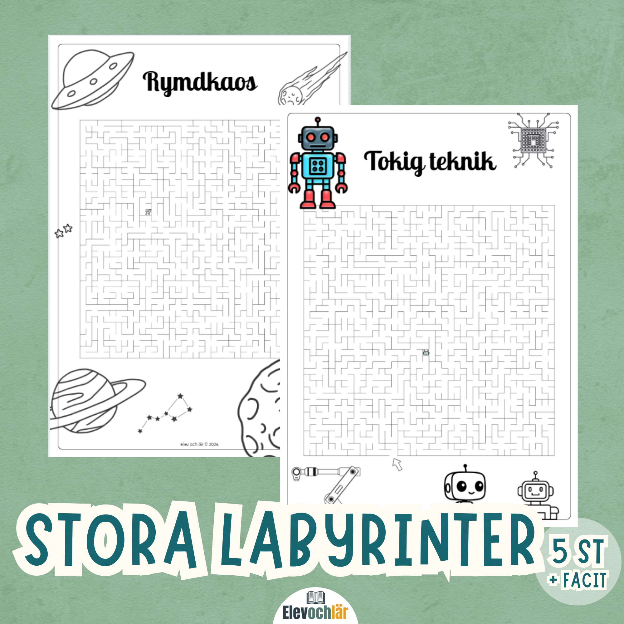 Labyrinter STORA! 5 stycken i olika teman + facit