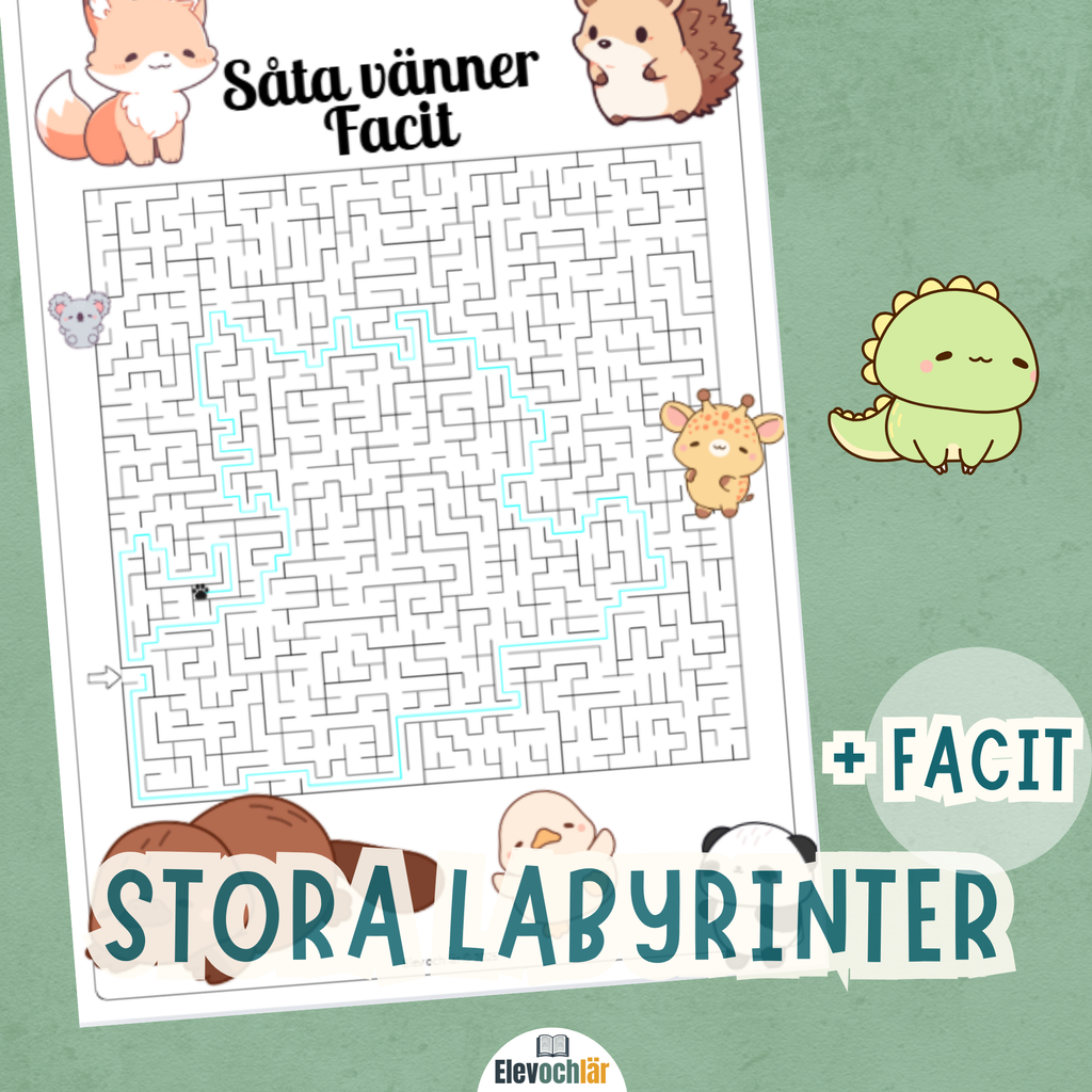 Labyrinter STORA! 5 stycken i olika teman + facit