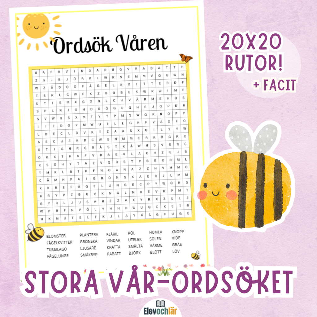 Stort Vår-Ordsök! 20x20 rutor + facit