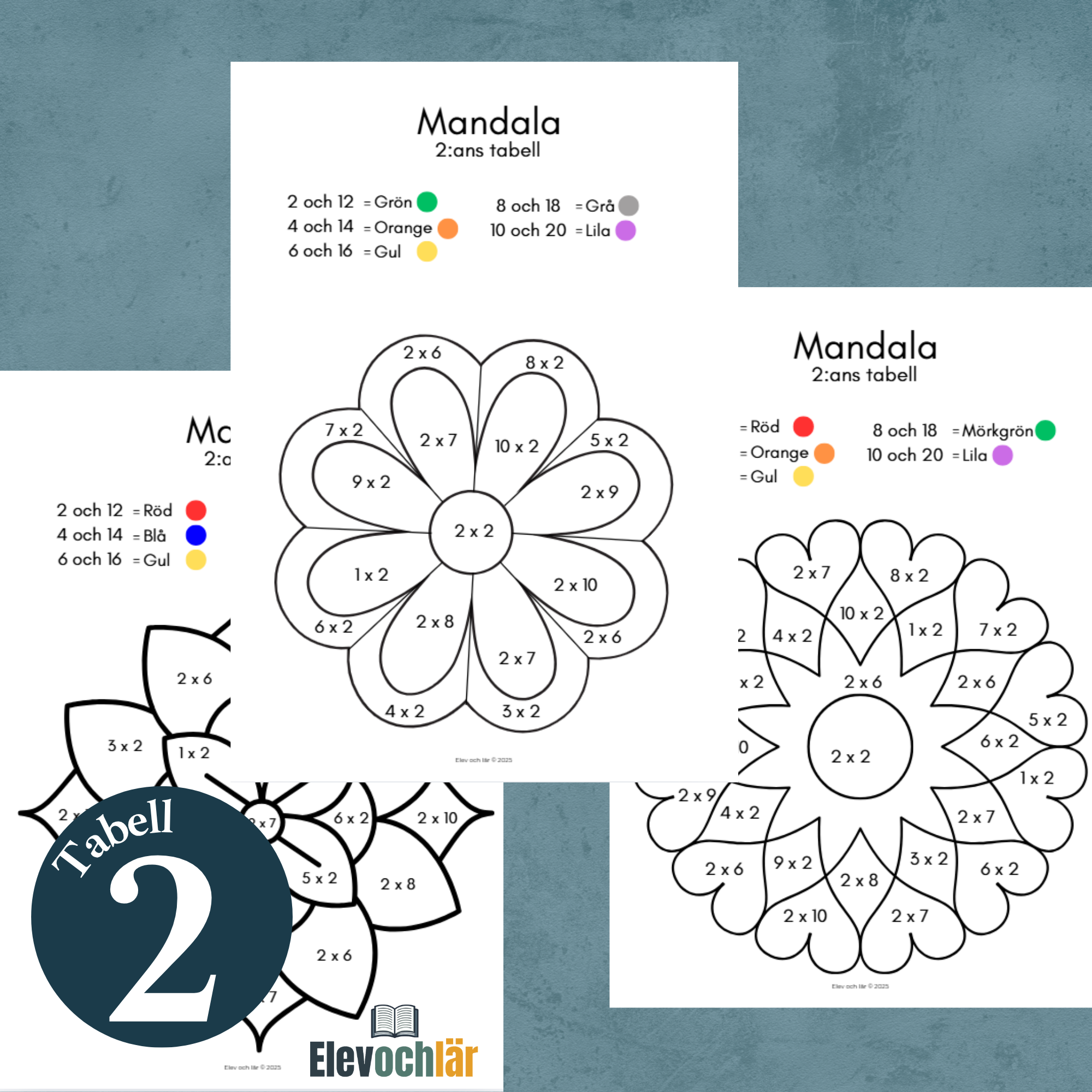 Matte-mandalas 2:ans multiplikationstabell
