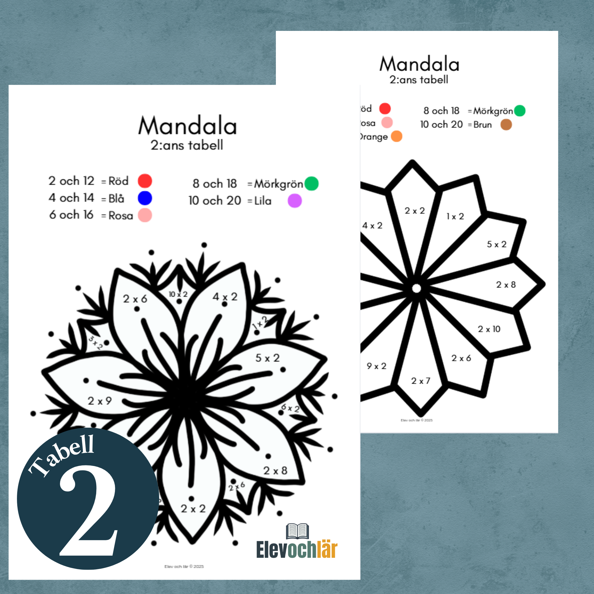 Matte-mandalas 2:ans multiplikationstabell