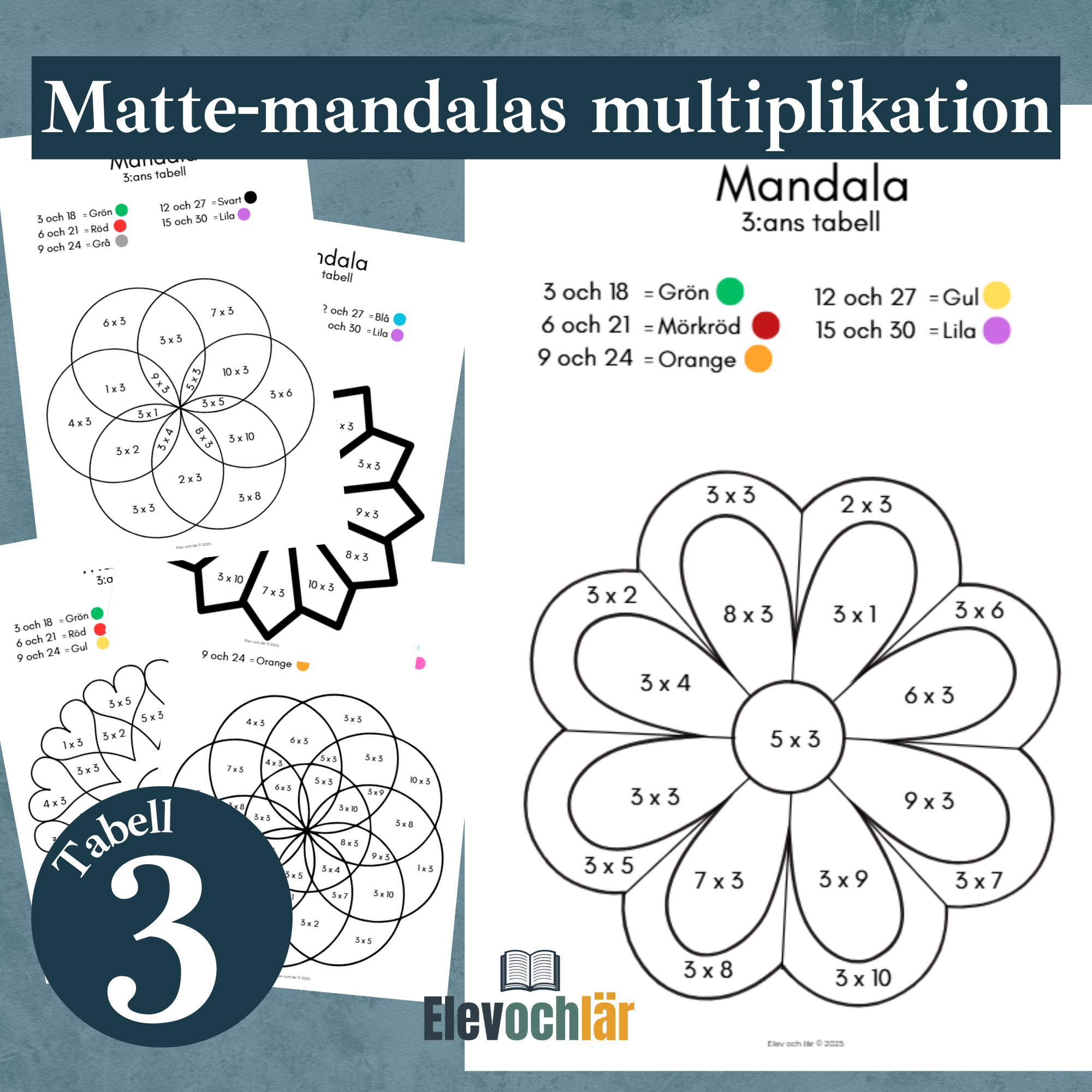 Matte-mandalas 3:ans multiplikationstabell