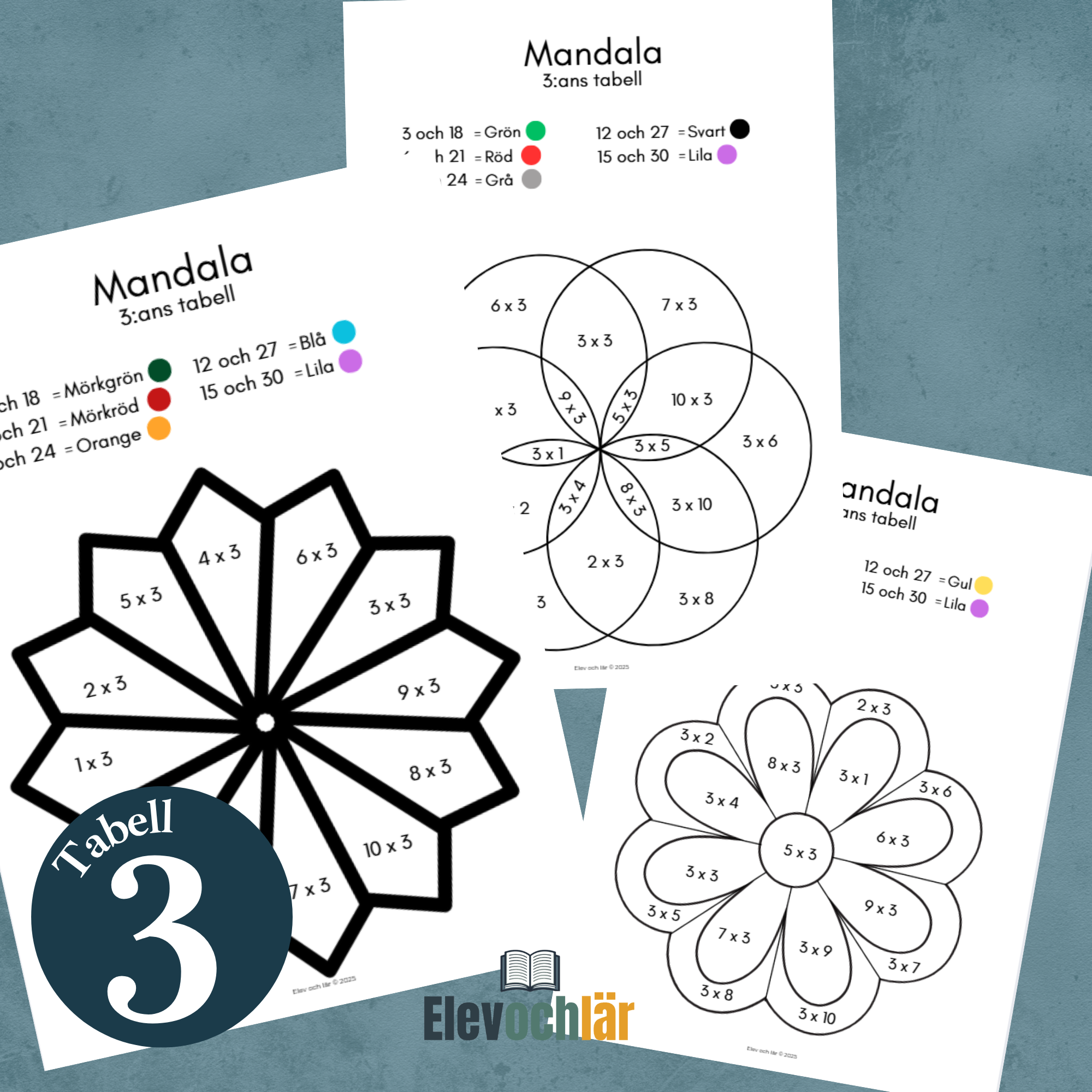 Matte-mandalas 3:ans multiplikationstabell