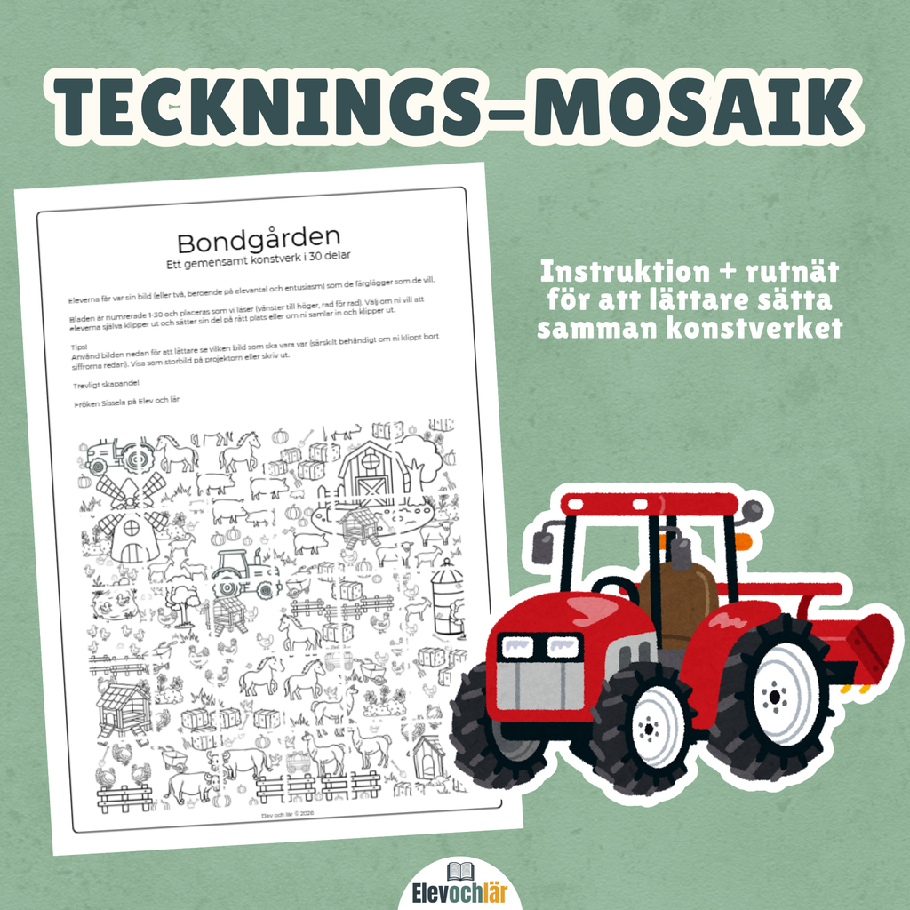 Tecknings-mosaik Bondgården! Ett gemensamt konstverk i 30 delar