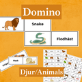 Domino - 40 brickor med djurnamn på både svenska och engelska.
