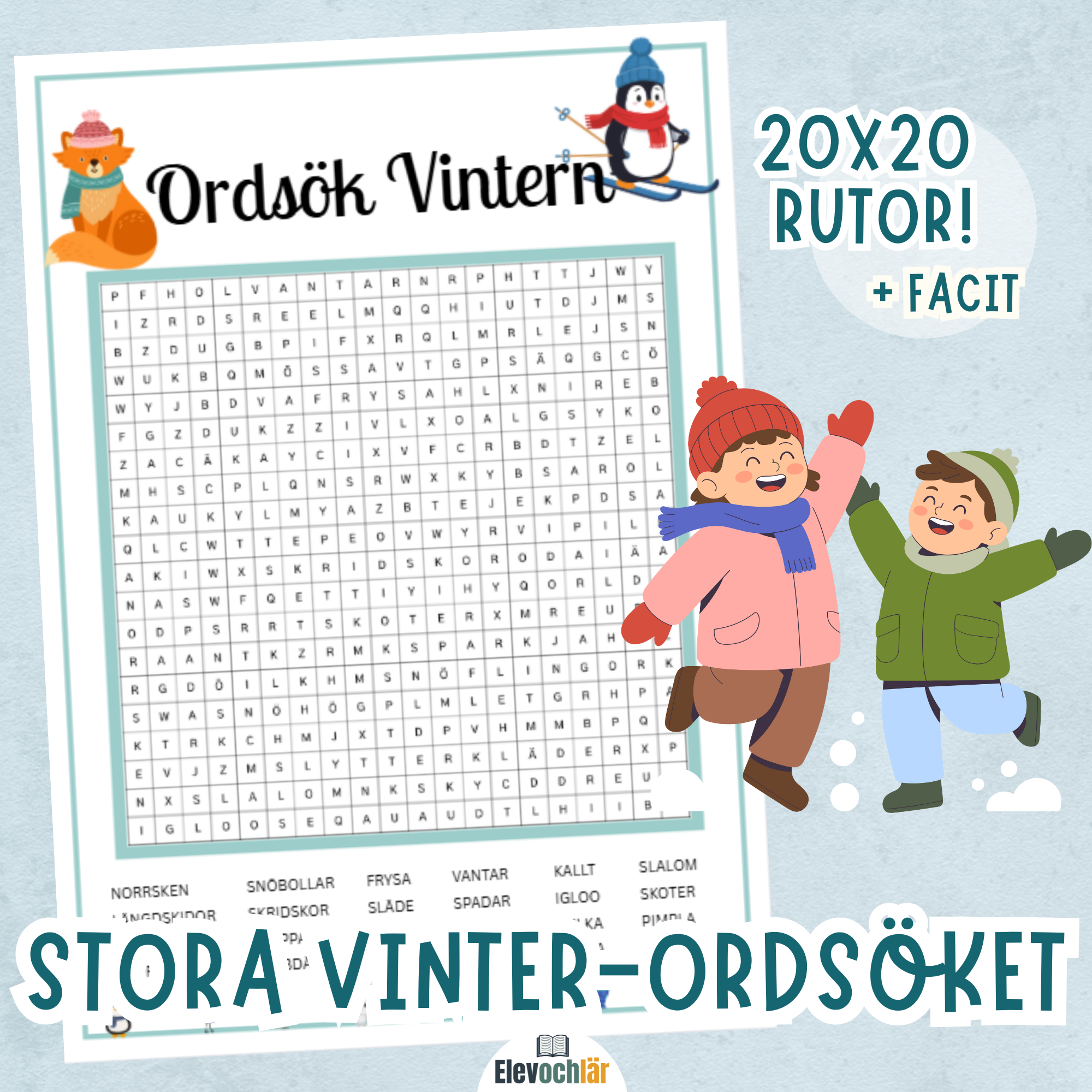 Stort Vinter-Ordsök! 20x20 rutor + facit