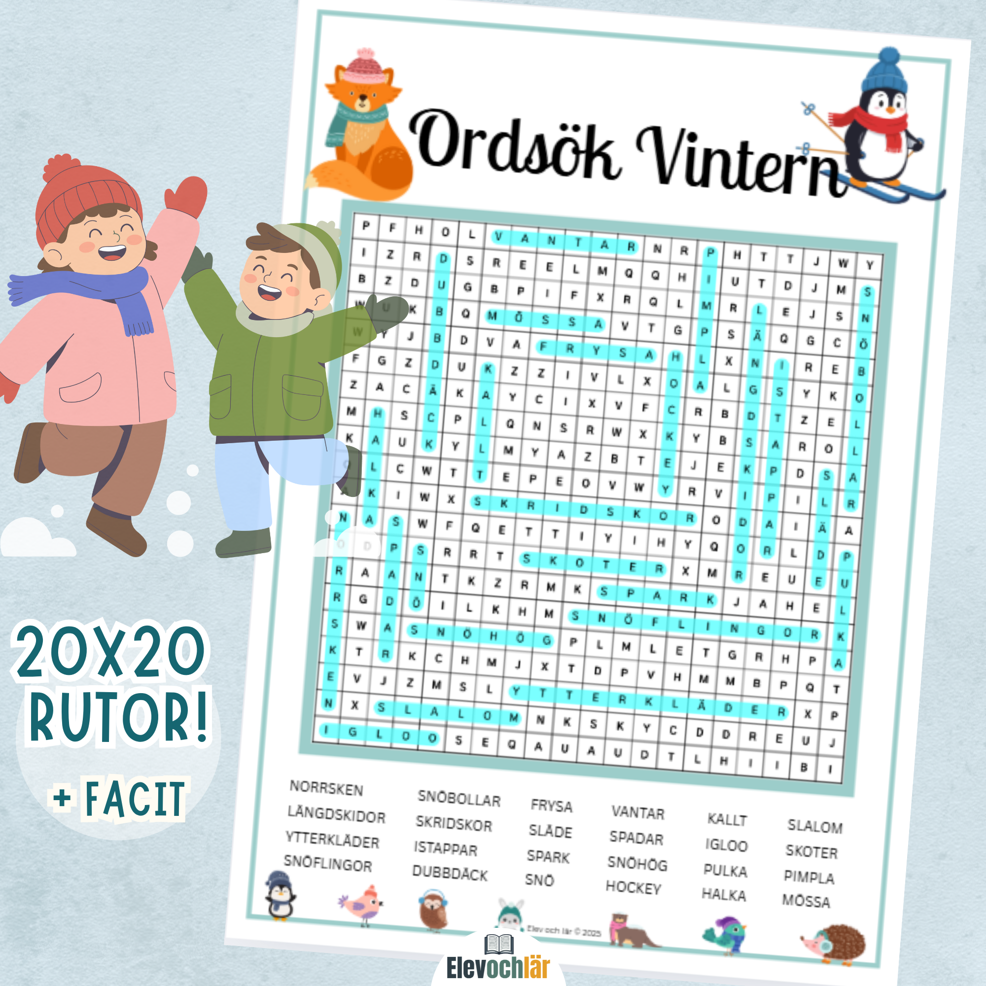Stort Vinter-Ordsök! 20x20 rutor + facit