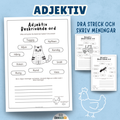 Adjektiv arbetsblad - dra streck och skriv meningar 3st
