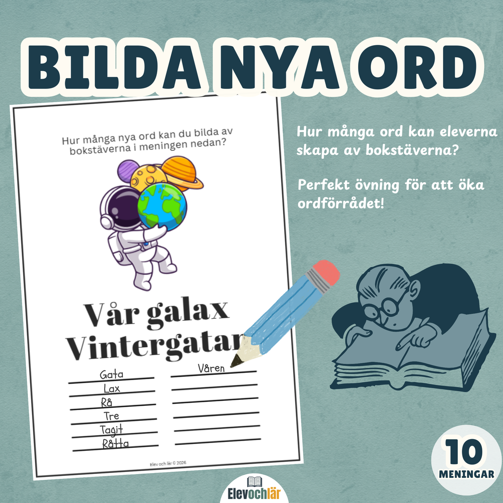 Bilda nya ord av bokstäverna i meningen - 10 blandade