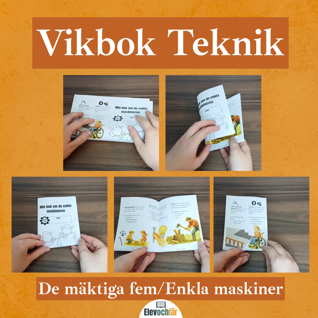 Vikbok De mäktiga fem/enkla maskiner. Fakta om kilen, skruven, lutande planet, hjulet och hävstången