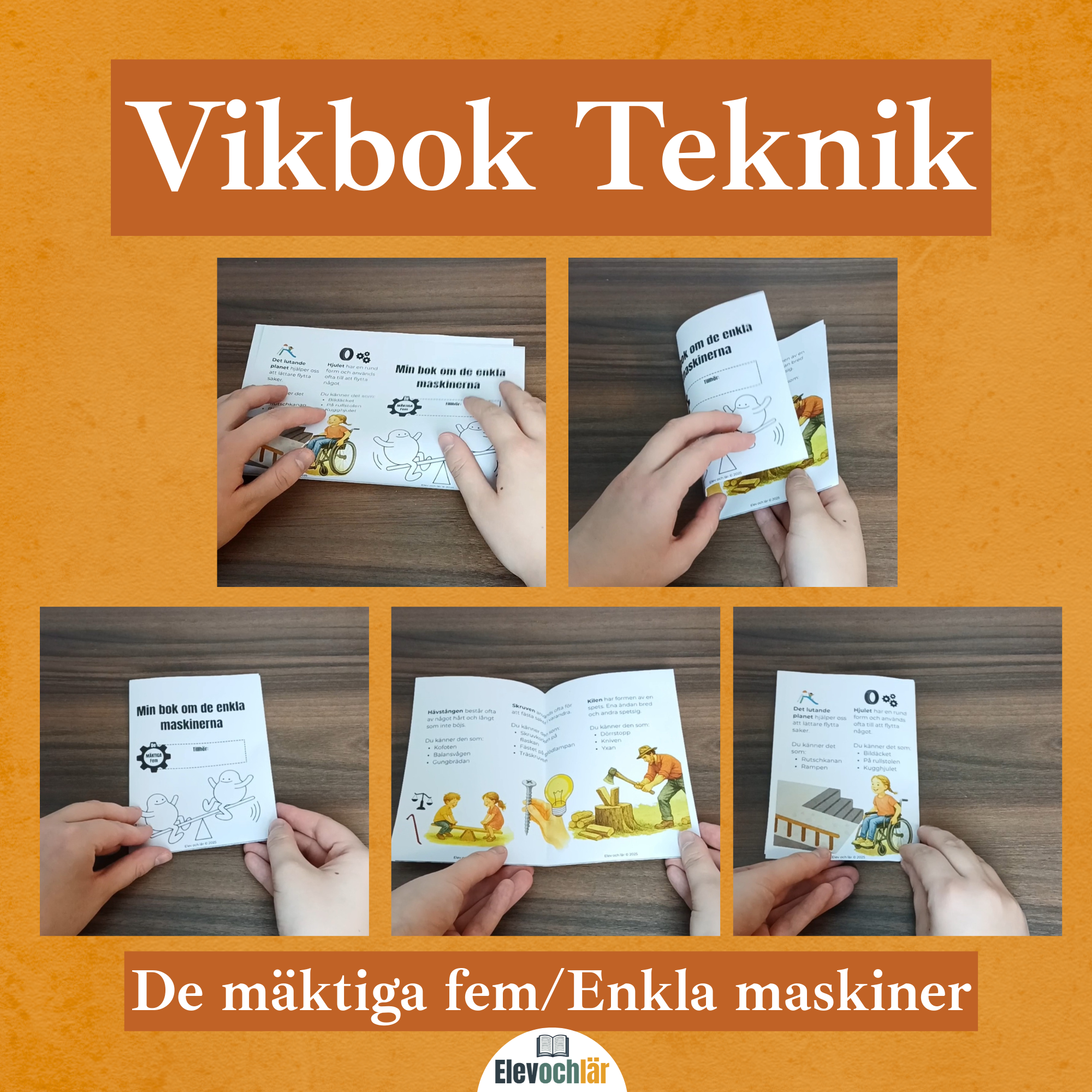Vikbok De mäktiga fem/enkla maskiner. Fakta om kilen, skruven, lutande planet, hjulet och hävstången
