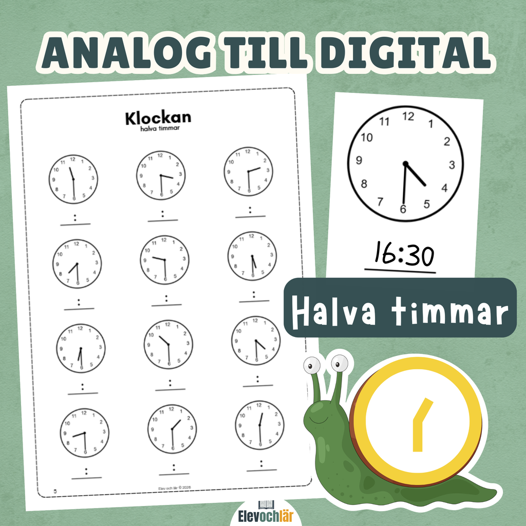 Klockan från analog till digital tid (halva timmar)