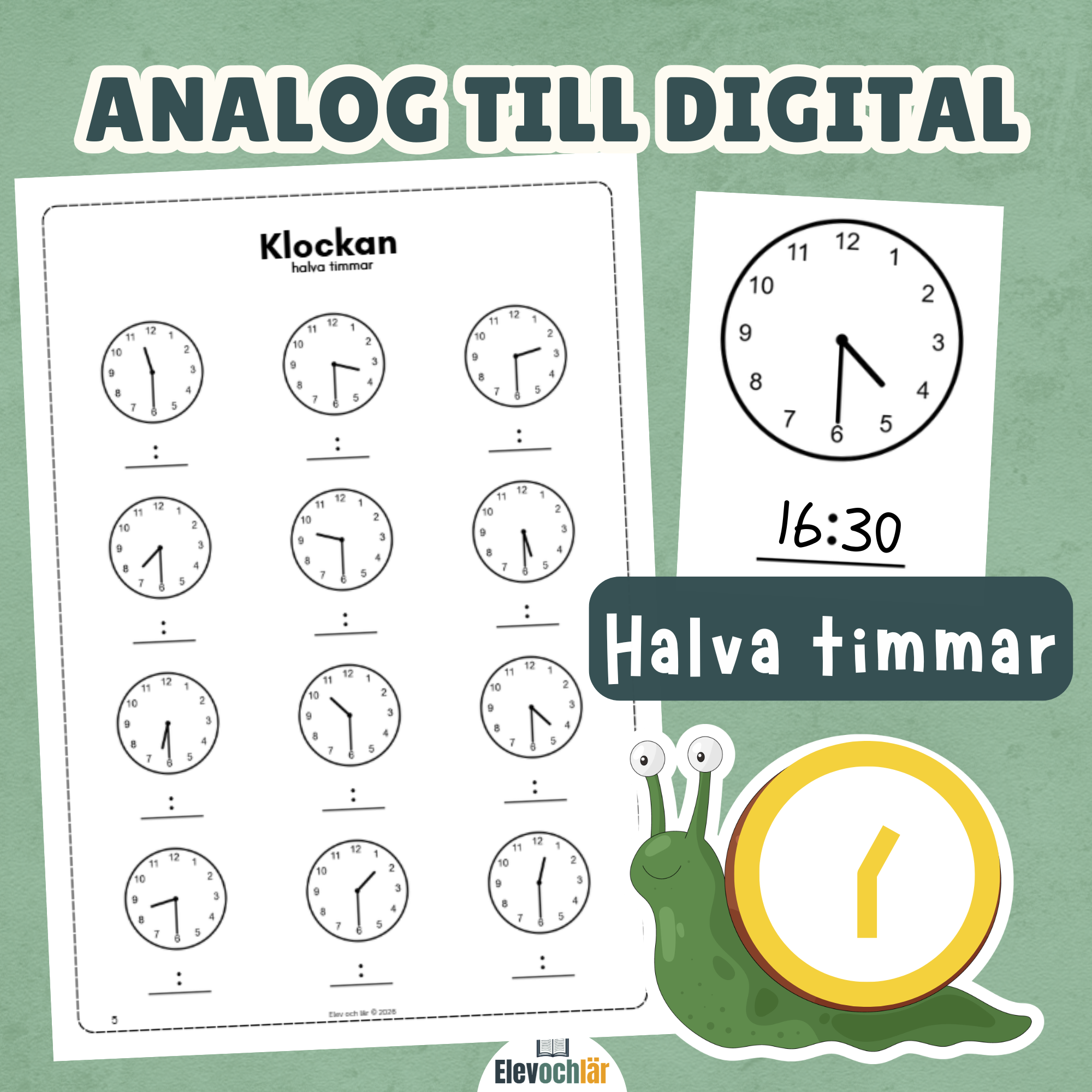 Klockan från analog till digital tid (halva timmar)