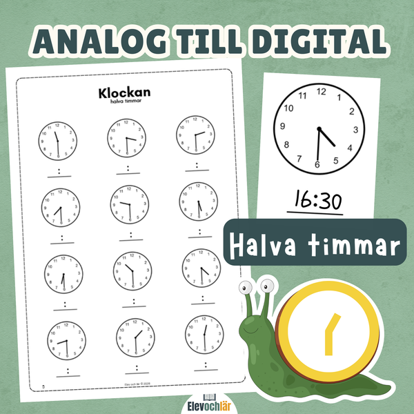 Klockan från analog till digital tid (halva timmar)