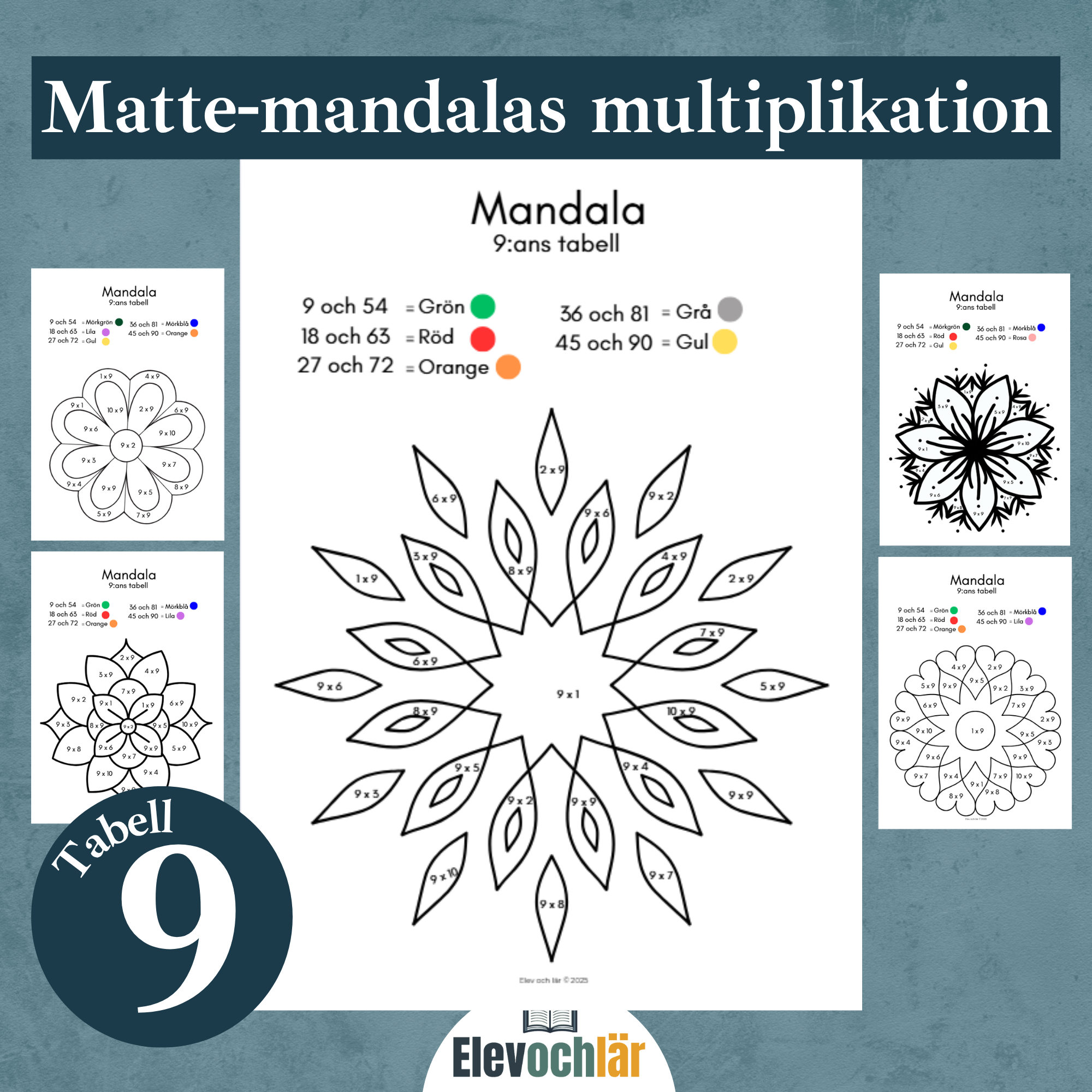Matte-mandalas 9:ans multiplikationstabell