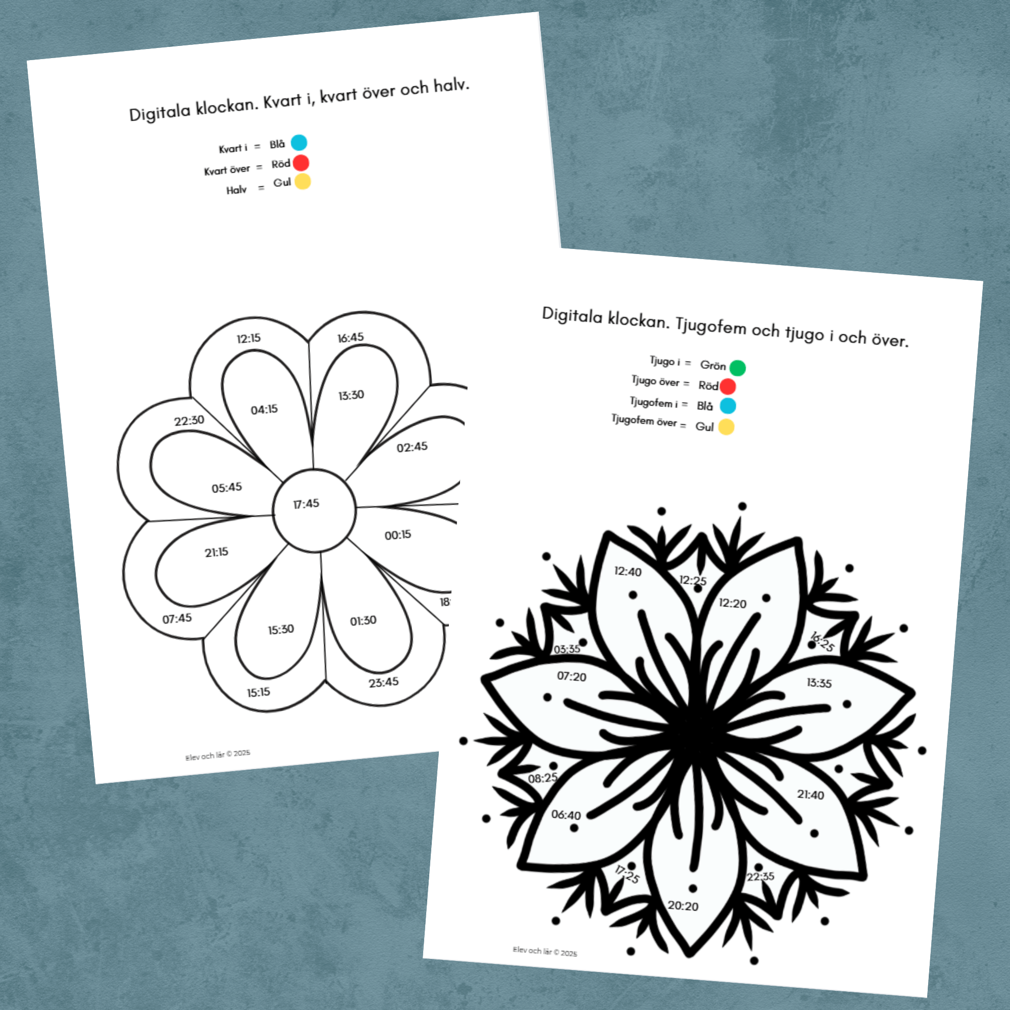 Digitala klockan mandalas - 5 arbetsblad + facit. Öva digital tid!