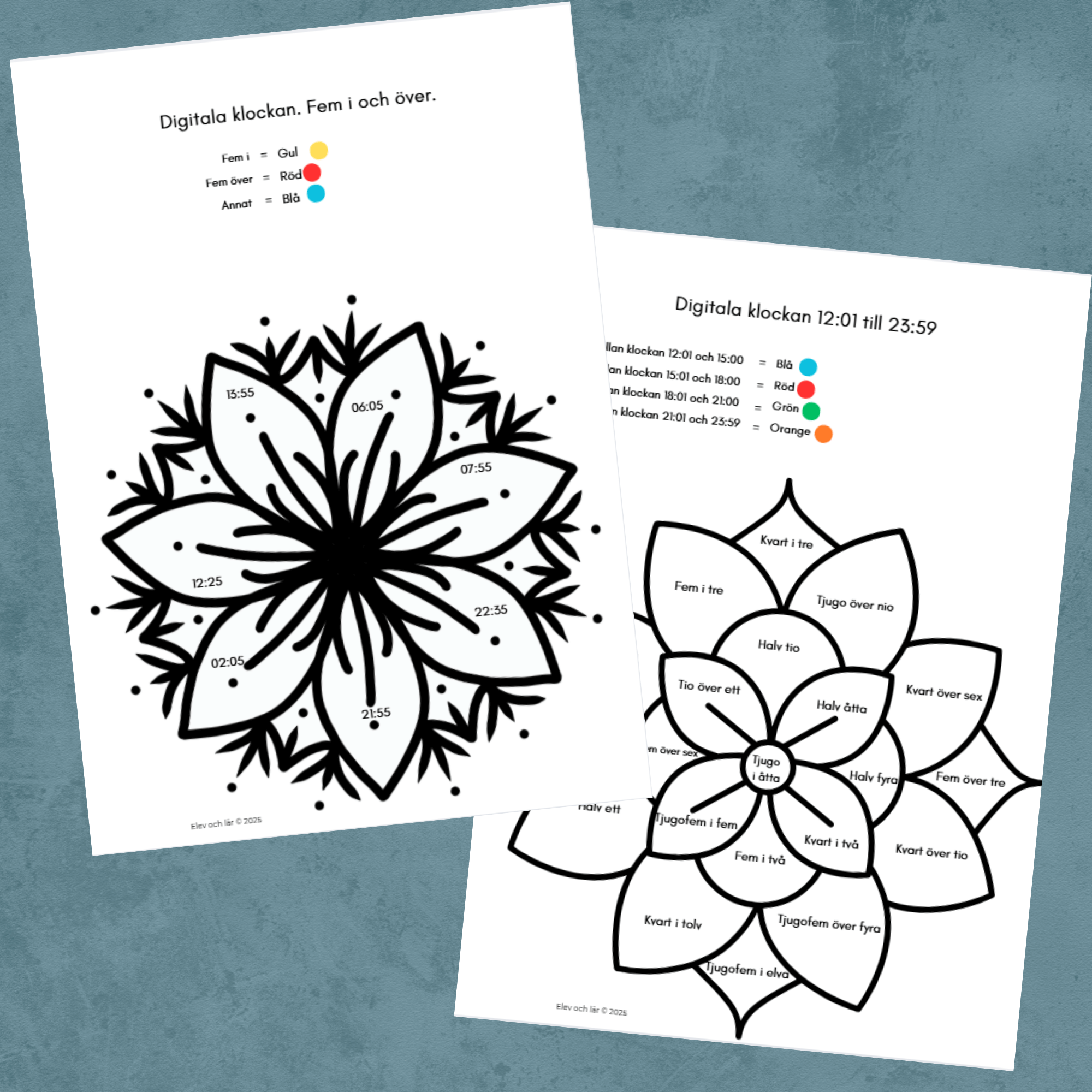Digitala klockan mandalas - 5 arbetsblad + facit. Öva digital tid!