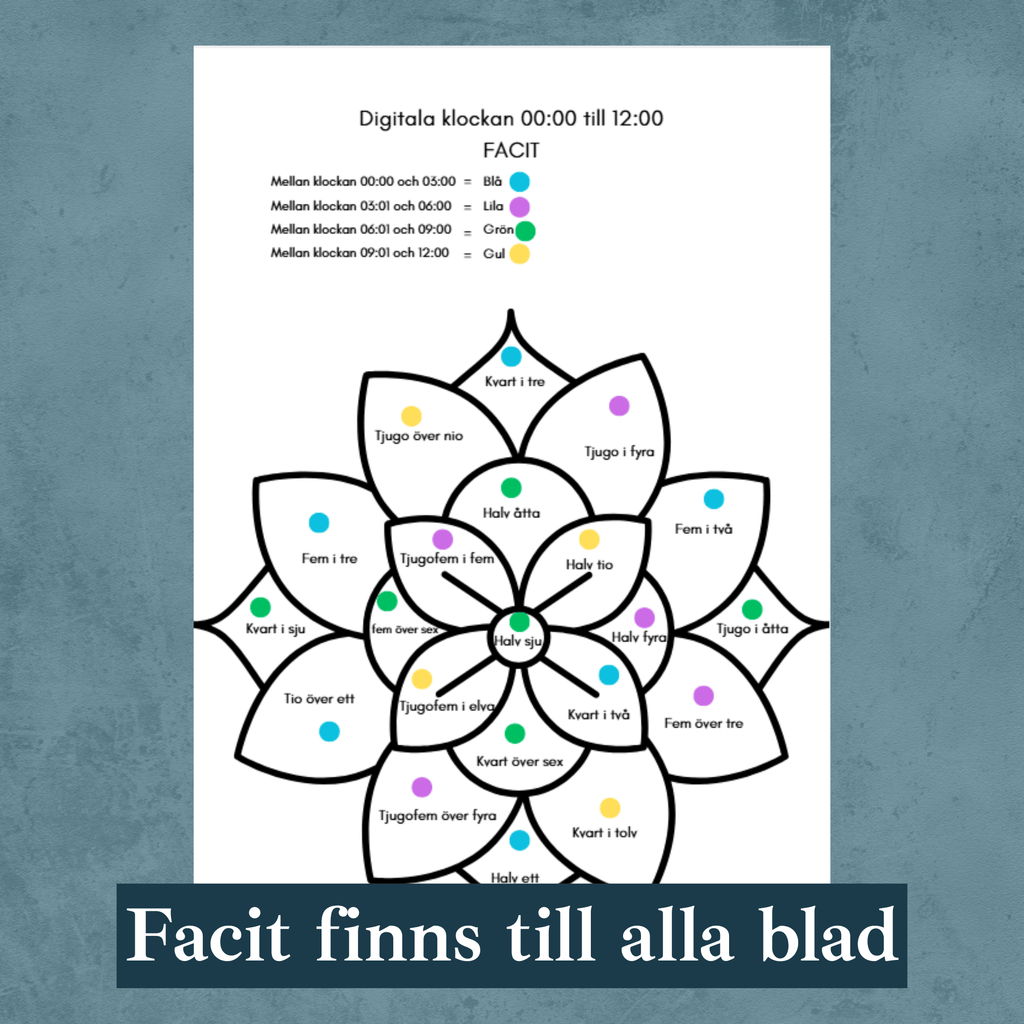 Digitala klockan mandalas - 5 arbetsblad + facit. Öva digital tid!