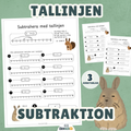 Tallinjen subtraktion - subtrahera med tallinjen två och tre steg.