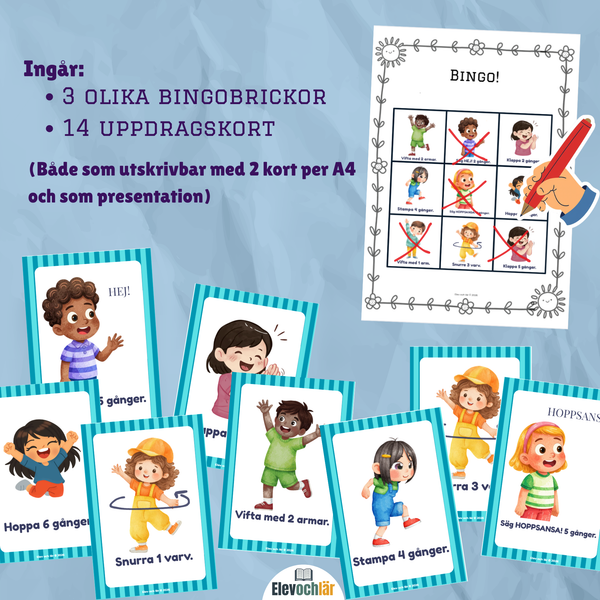 Rörelse-BINGO! Rör på kroppen och räkna.